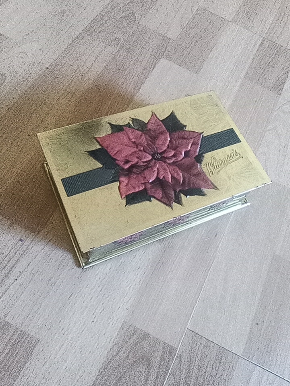 Whitman's Gold Keepsake Tin Chocolate Box with Red Poinsettia Accent